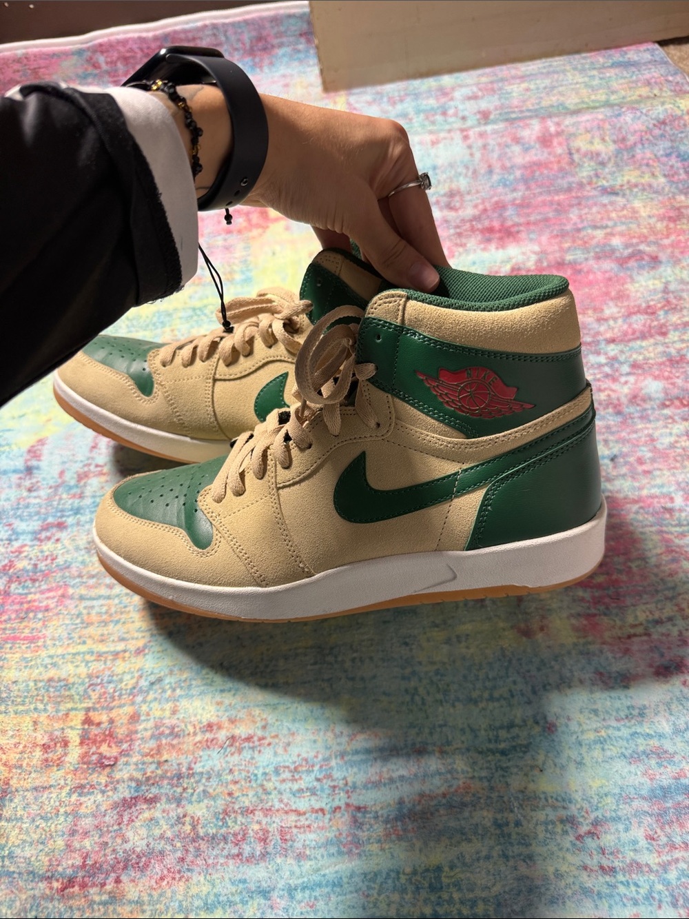 Nike Men’s High-Top Sneakers in Green and Tan - Picture 6 of 10